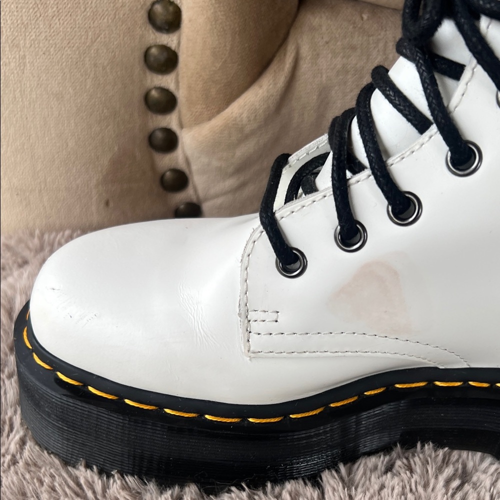 Dr. Martens White Platform Lace-Up Combat Boots with Black Laces - Picture 8 of 11